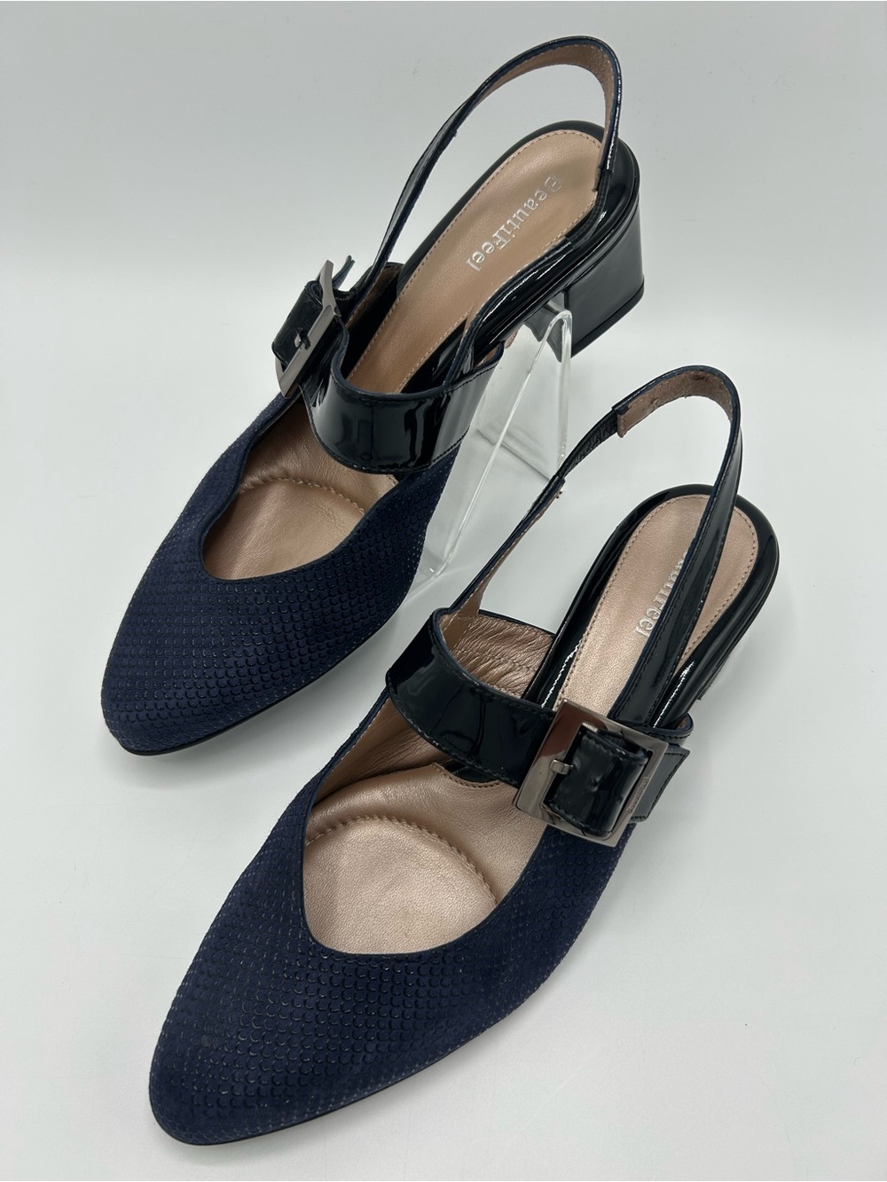BeautiFeel Navy and Black Slingback Block Heel